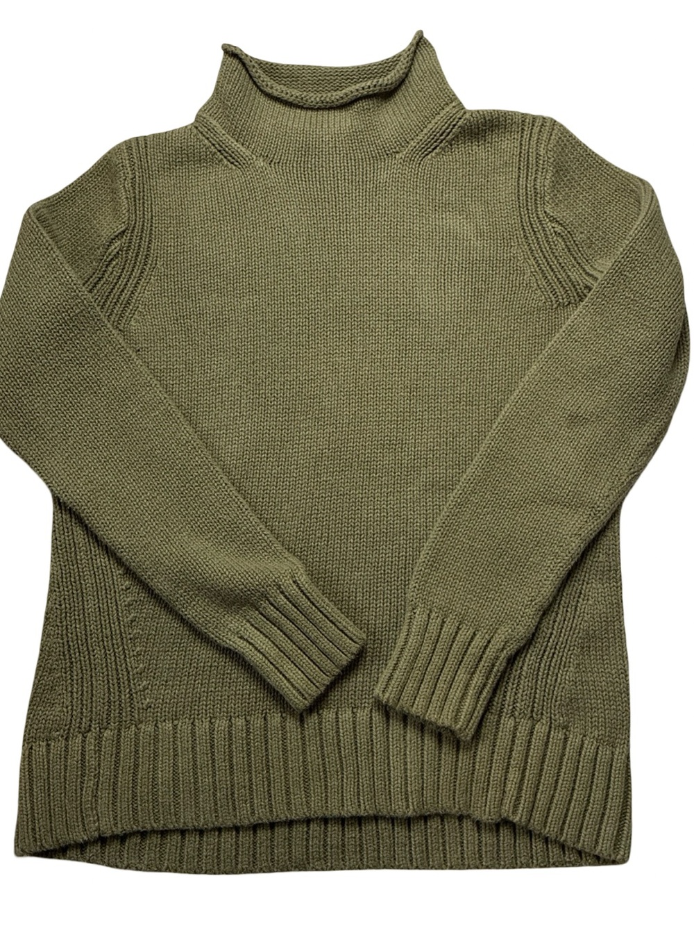 1990 J Crew Always Sweater Women’s Olive Green Roll Neck Pullover Oarsman (0600)
